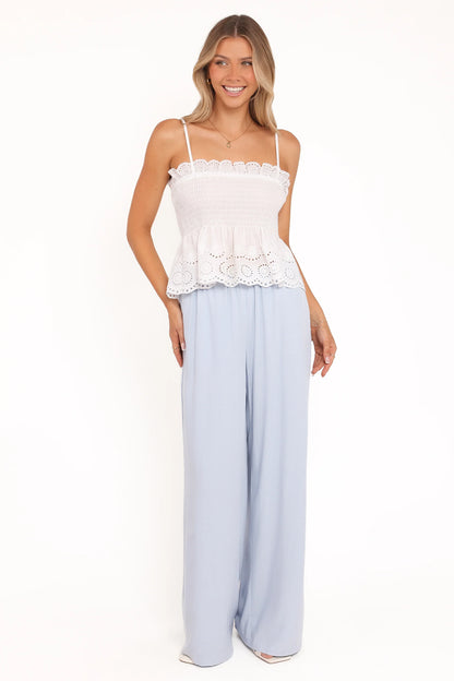 Gretal Smocked Eyelet Top White