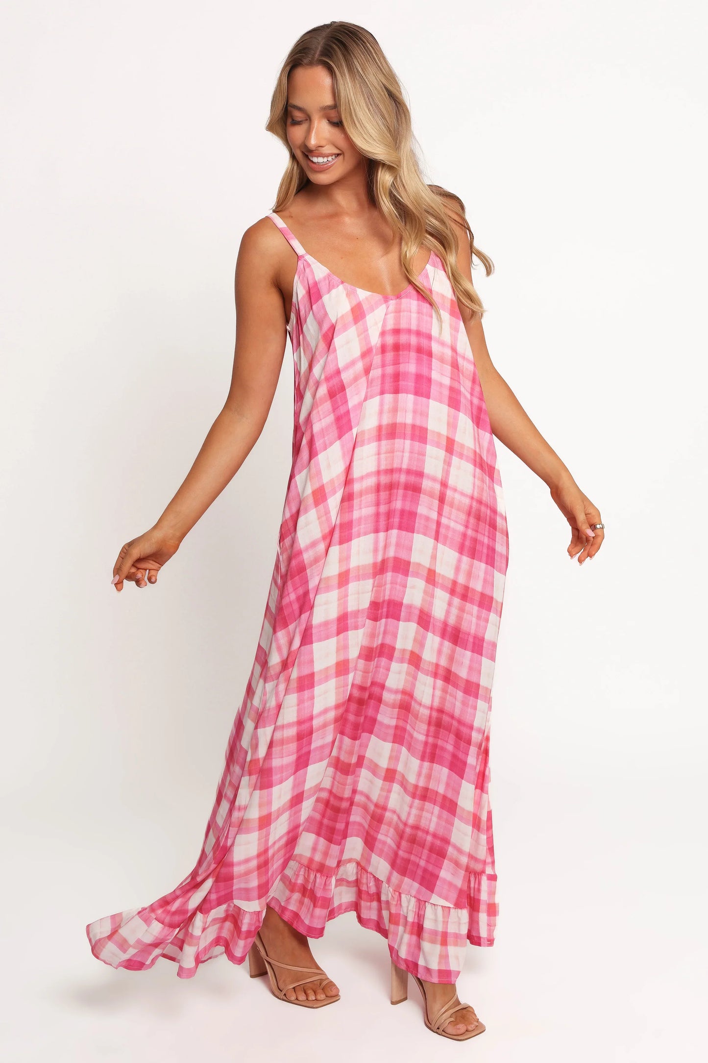 Perle Maxi Dress Pink Check