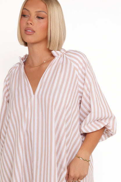 Doran Mini Dress Beige White