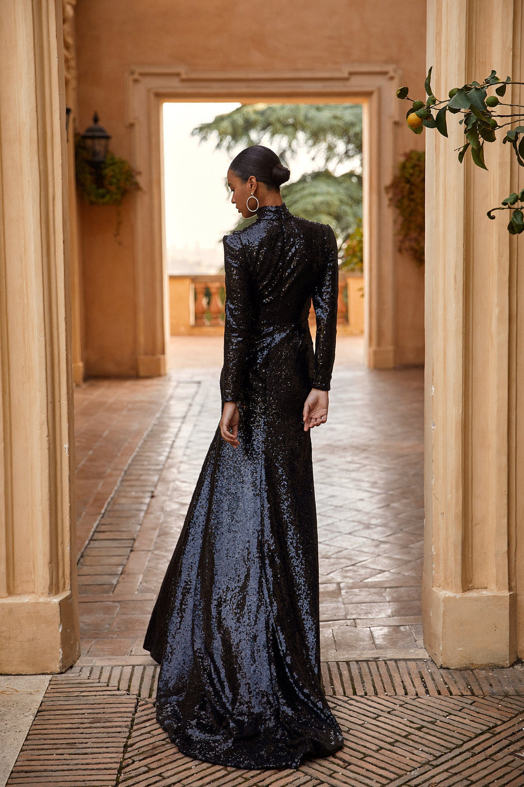 Long sleeve black sequin dress