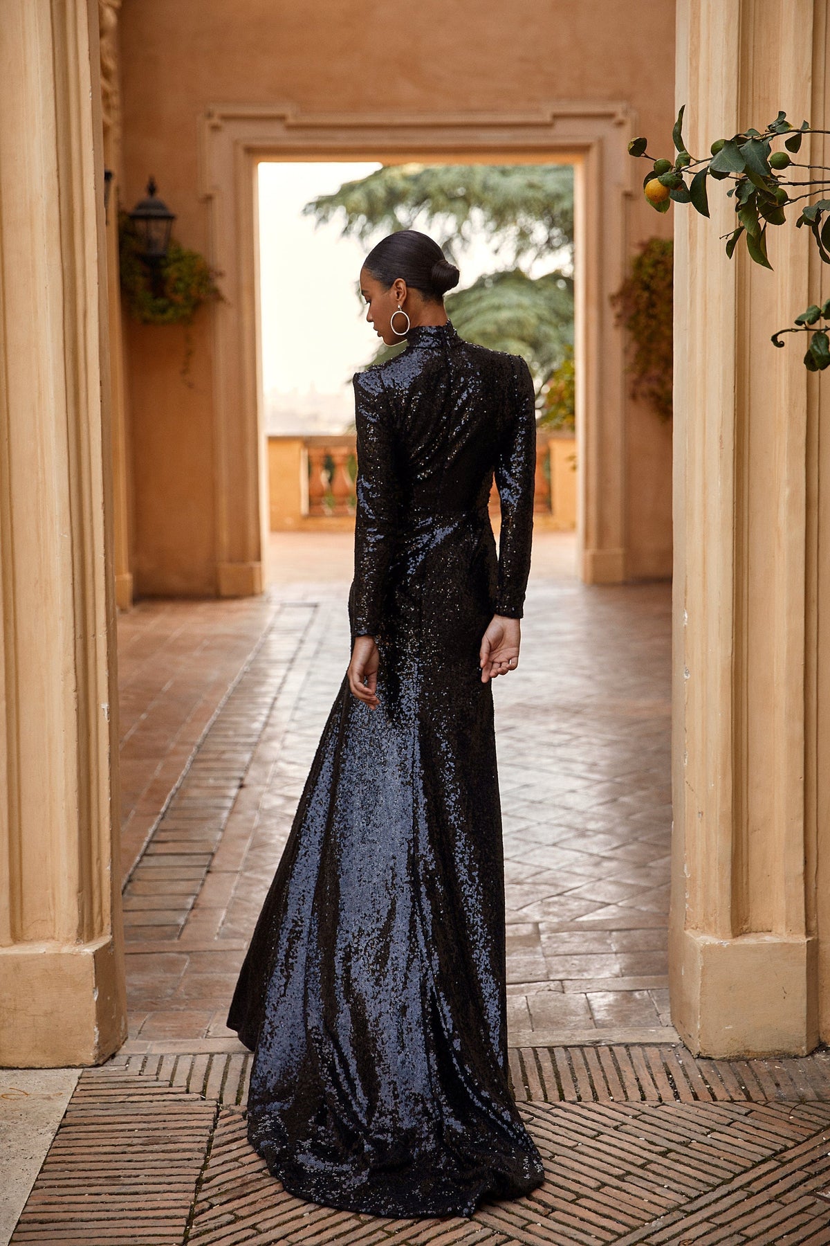 Long sleeve black sequin dress