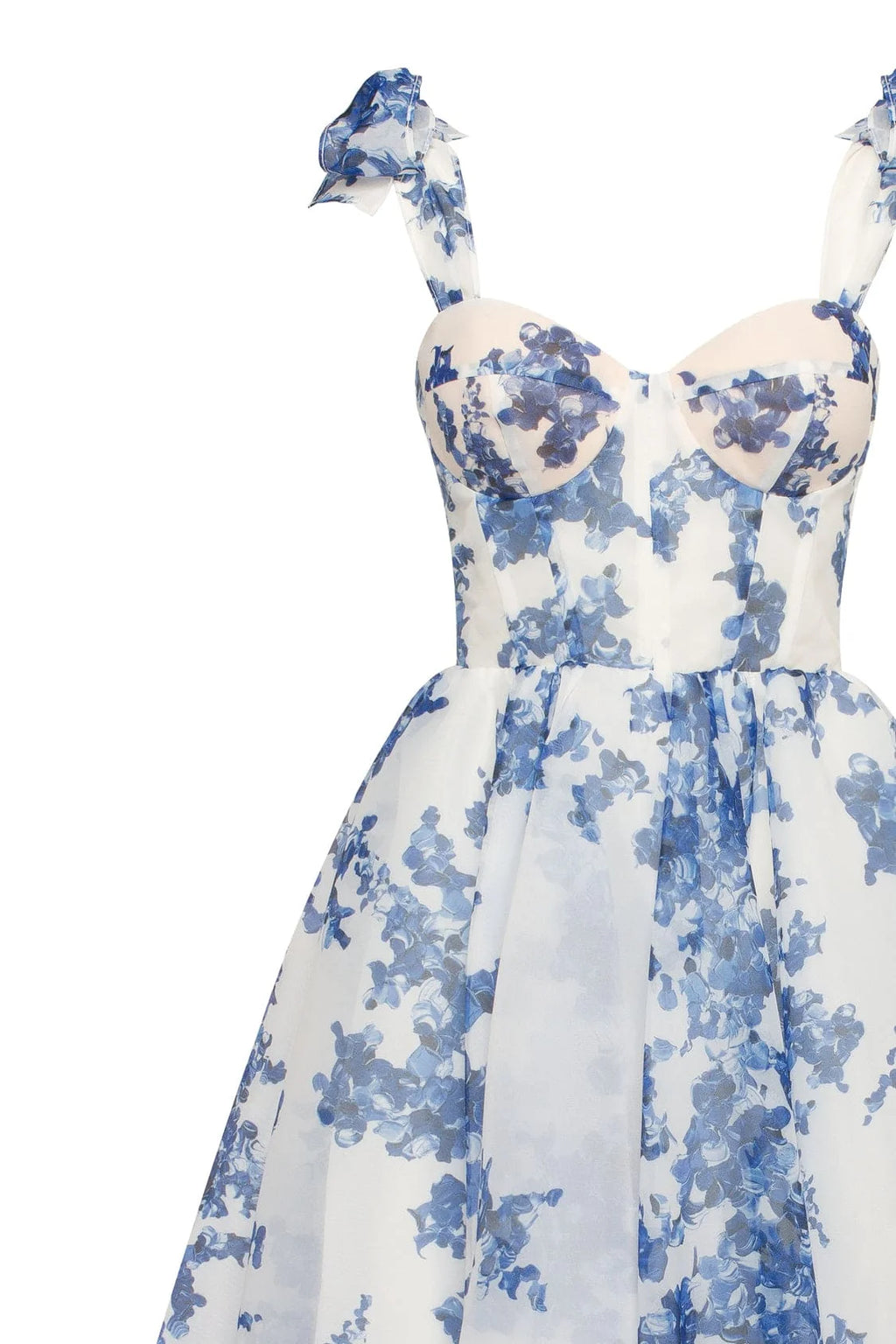 Charming blue hydrangea patterned organza midi dress Garden of Eden