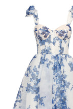 Charming blue hydrangea patterned organza midi dress Garden of Eden