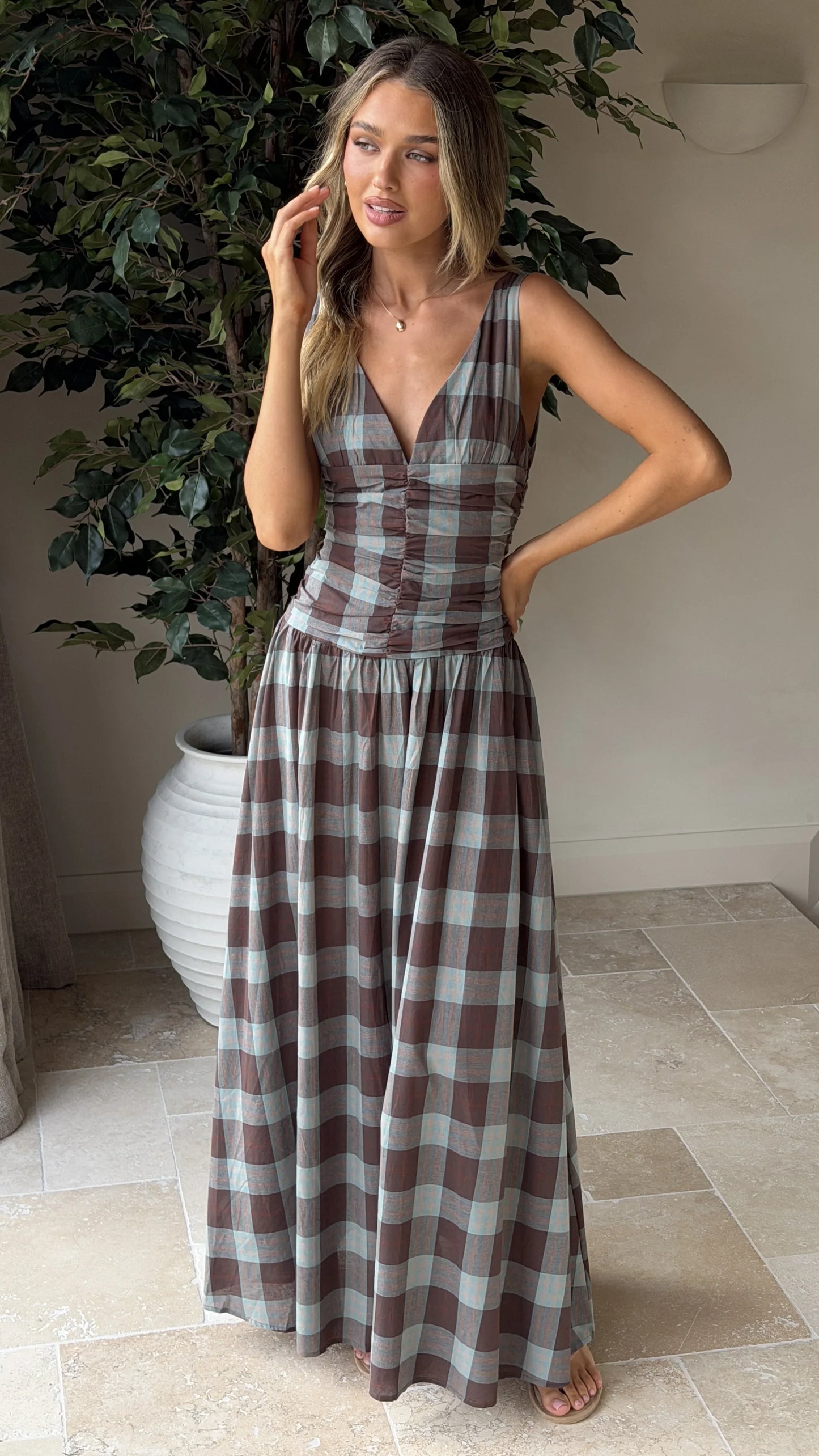 Sanya Maxi Dress Chocolate Check