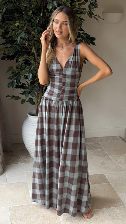 Sanya Maxi Dress Chocolate Check