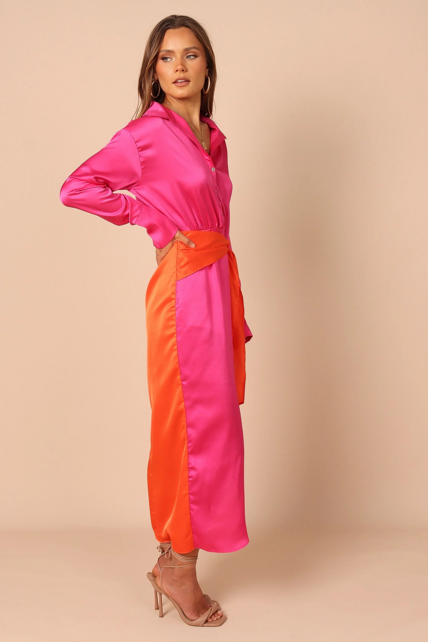 Austin Colourblock Wrap Dress Pink Orange