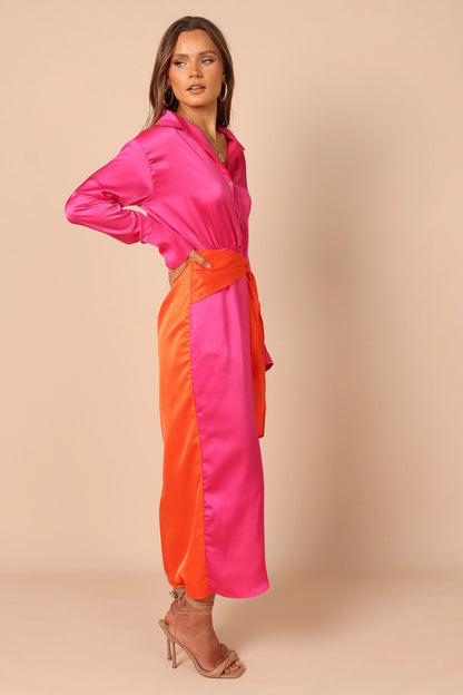 Austin Colourblock Wrap Dress Pink Orange
