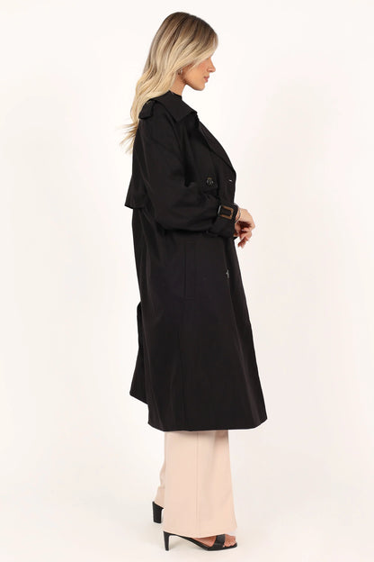 Trina Button Front Trench Coat Black