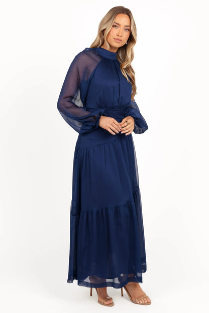 Julip Sheer Long Sleeve Maxi Dress Navy