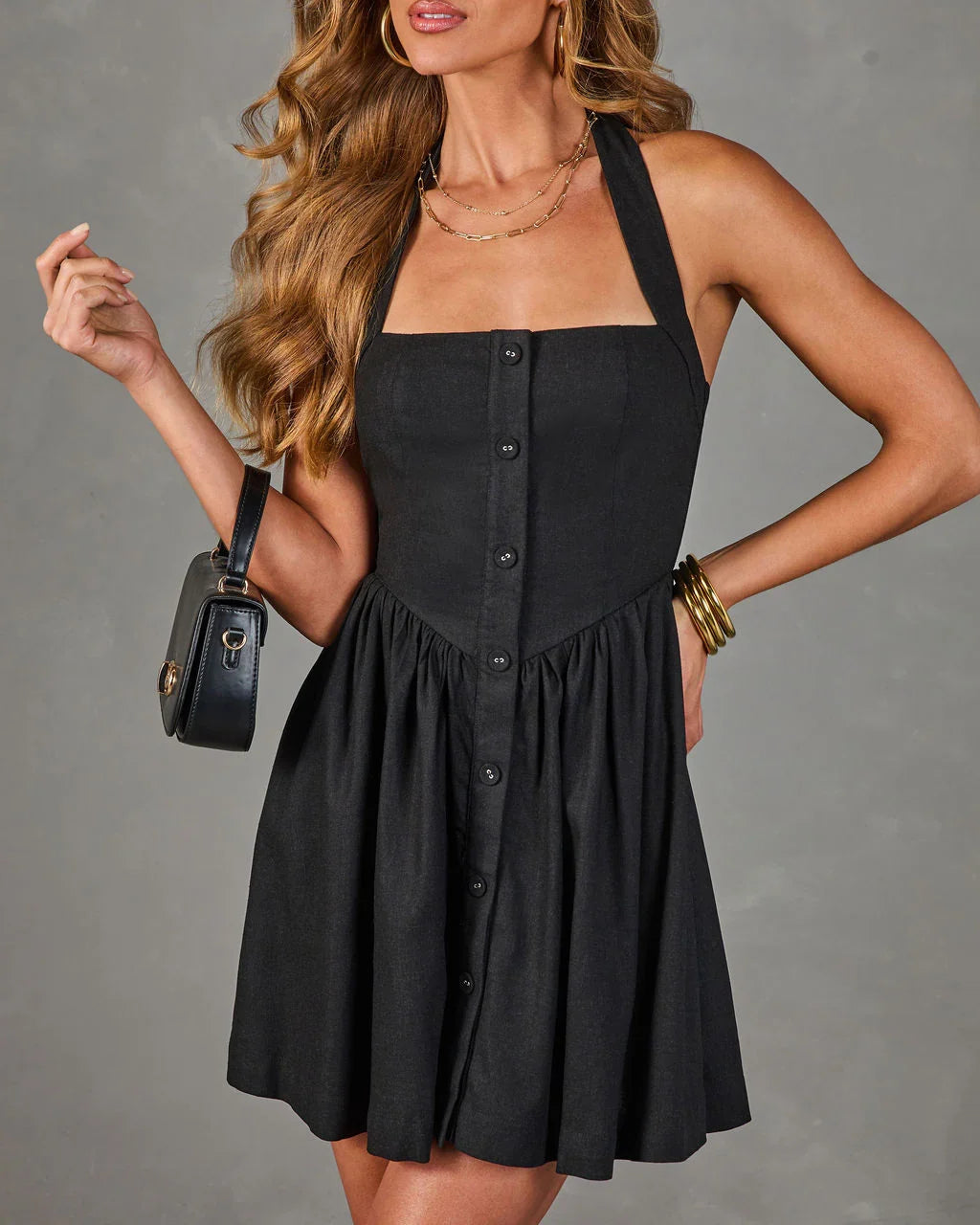 After Dark Pulse Fit and Flare Halter Mini Dress