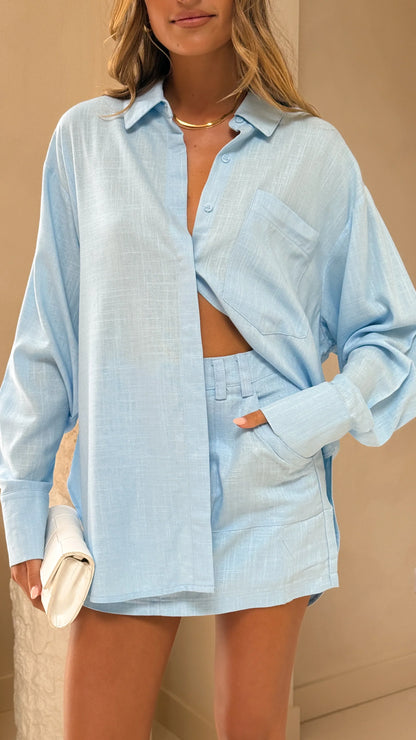 Charla Button Up Top Blue