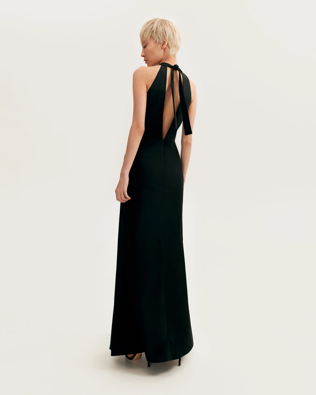 Classical black halterneck satin maxi dress Xo Xo