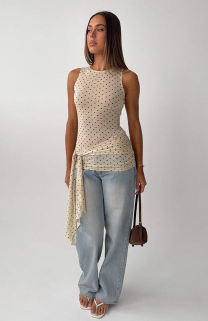 Pinch Me Tie Top Butter Black Polka Dot