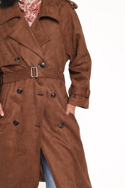 Micha Faux Suede Trench Coat Brown
