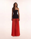 BlackCoral dress with a pleated skirt Parisienne