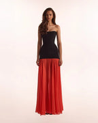 BlackCoral dress with a pleated skirt Parisienne