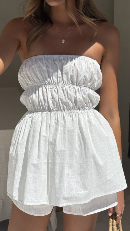 Kamala Strapless Cinch Top and Shorts Set White