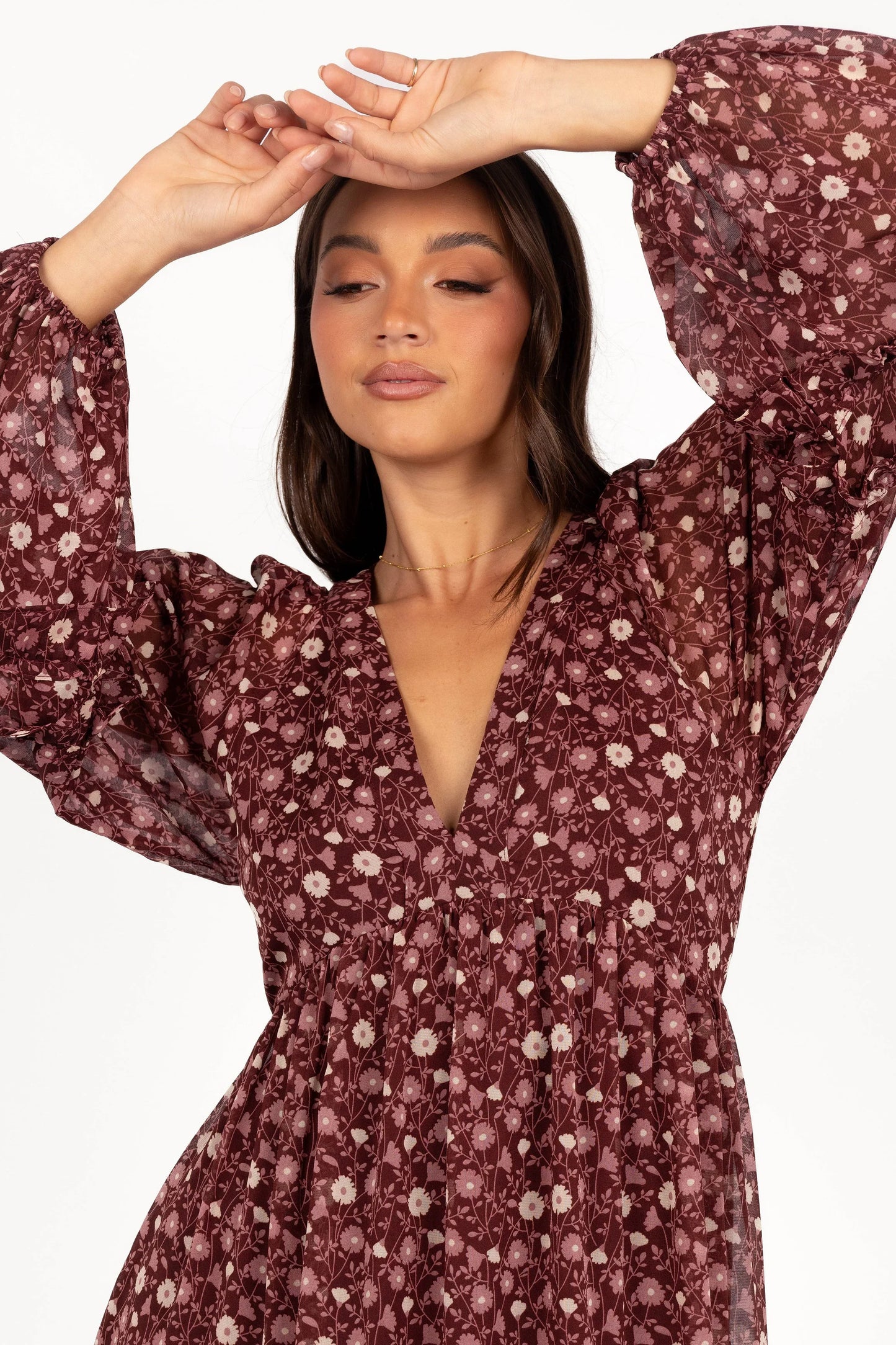 Evian Long Sleeve Maxi Dress Burgundy Multi
