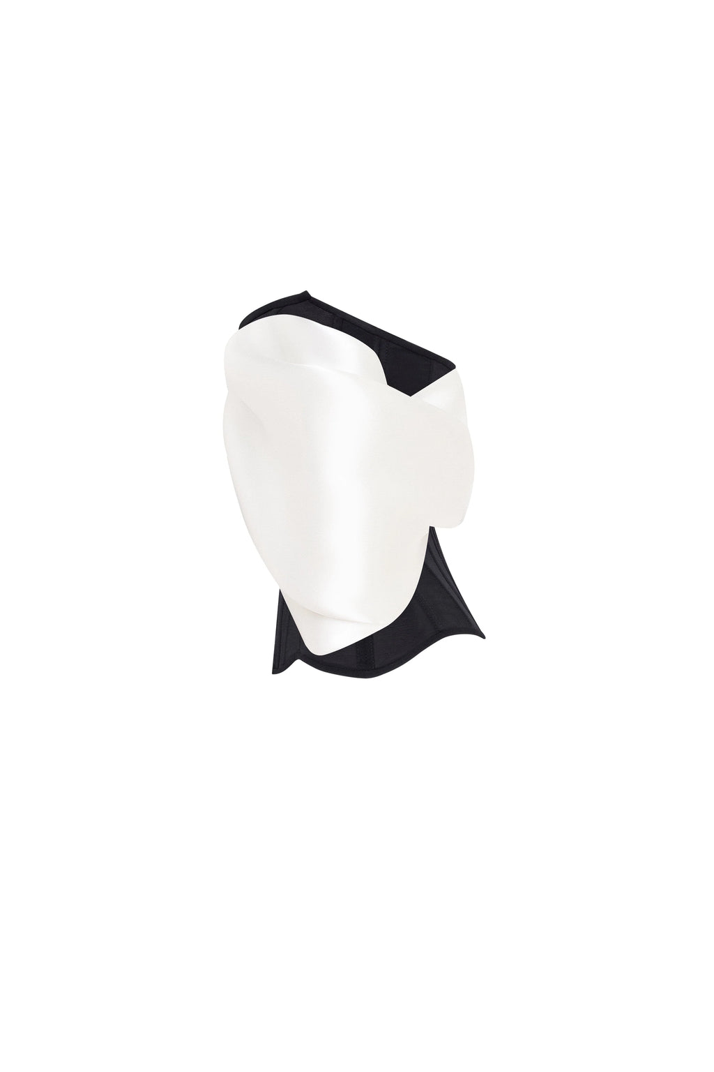 Sophisticated black fitted corset with white satin off the shoulder sleeves Midnight Walk
