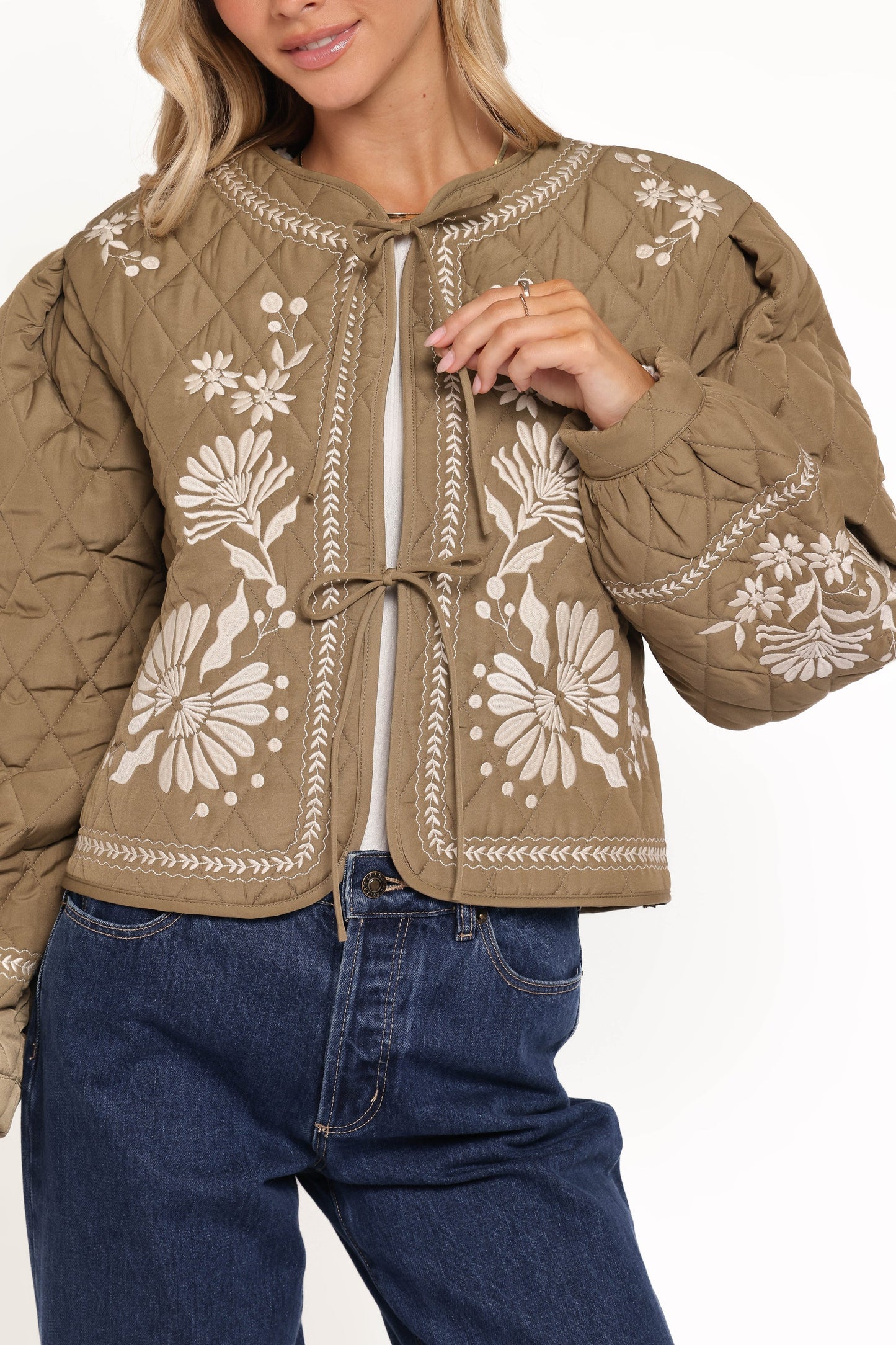 Vako Quilted Embroidered Jacket Olive