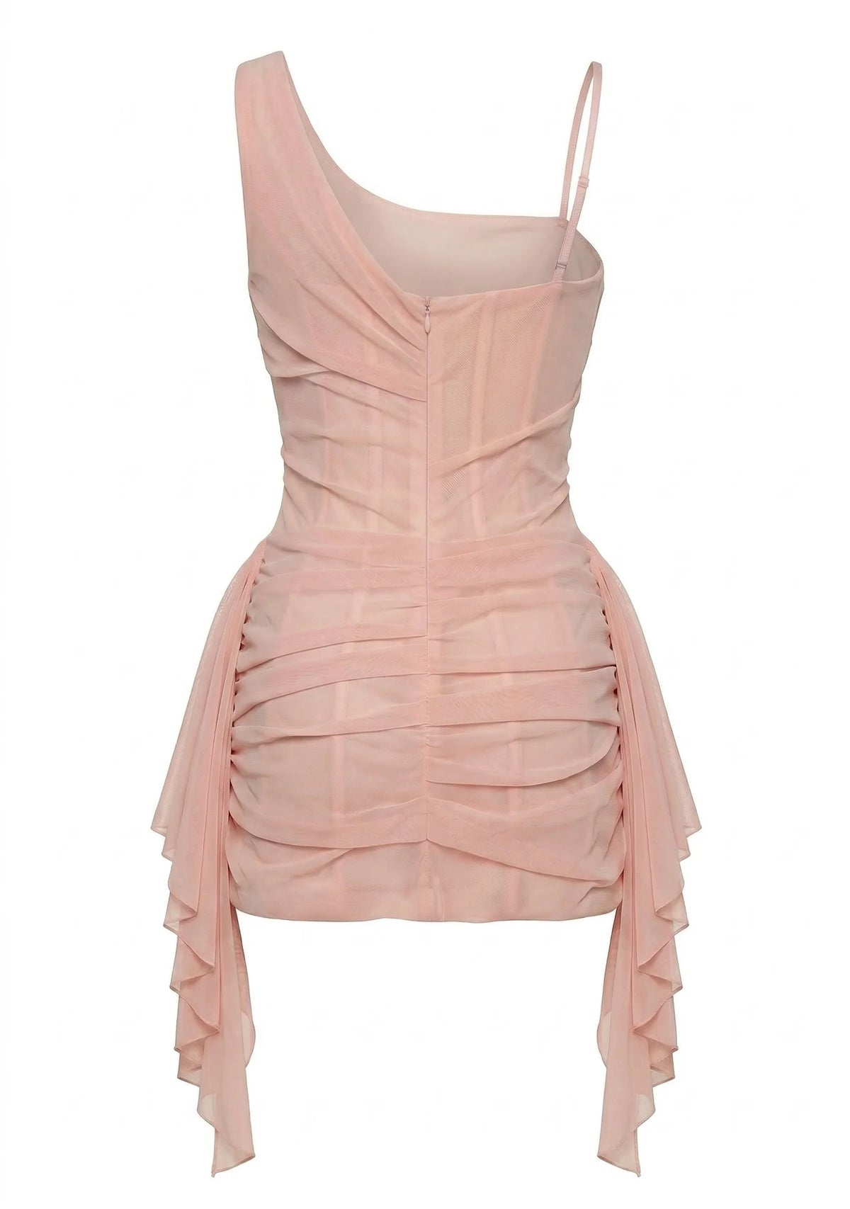 Misty Rose Fitted Mini Dress With Draping