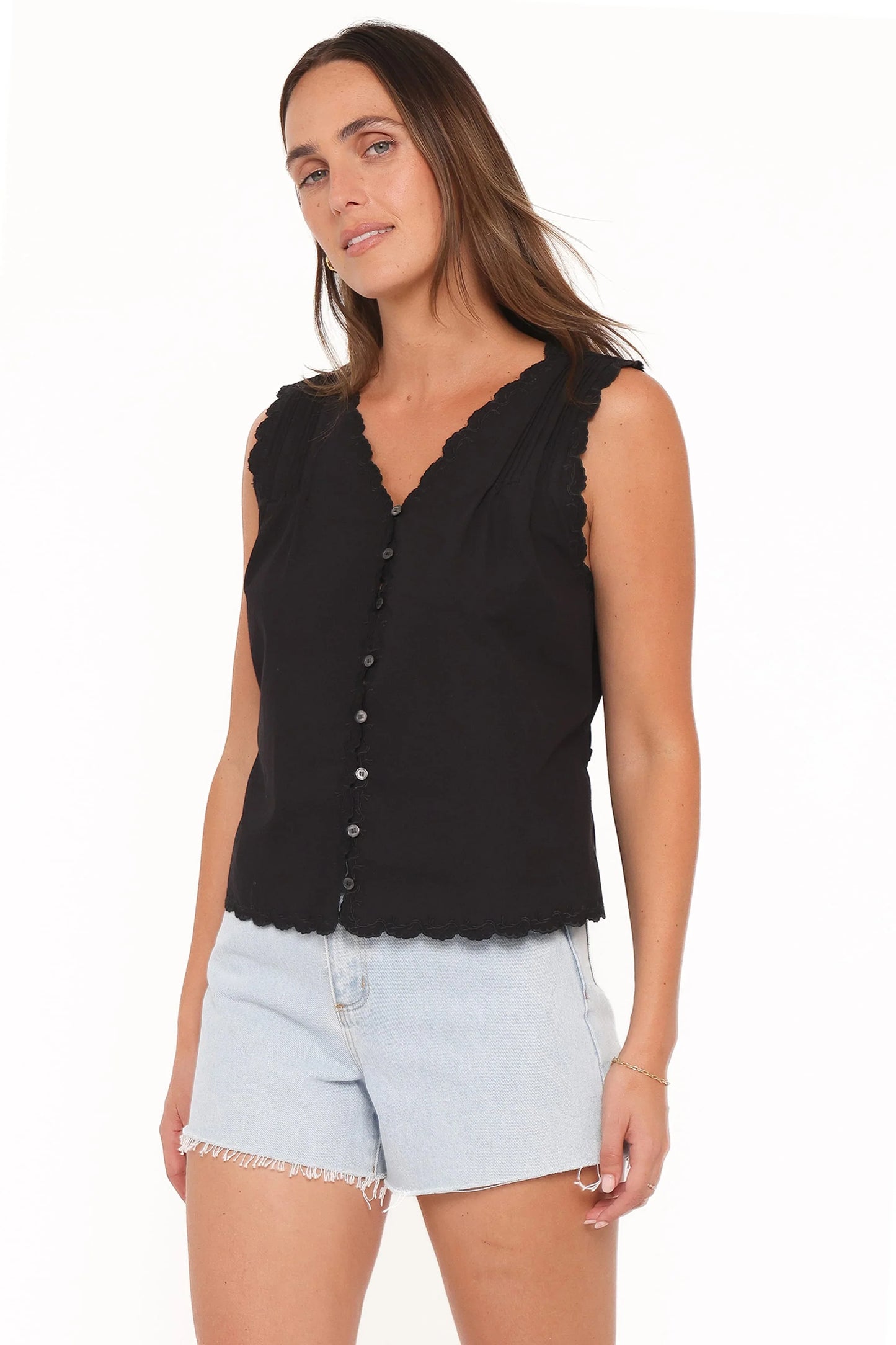 Lori Lace Trim Top Black