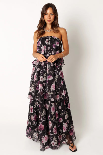 Bloom Strapless Maxi Dress Black Floral
