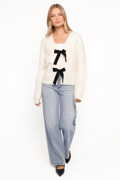 Bree Velvet Bow Cardigan Cream