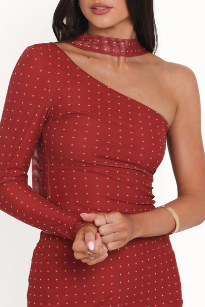 Hollie Mesh Skirt Set Red Polka Dot