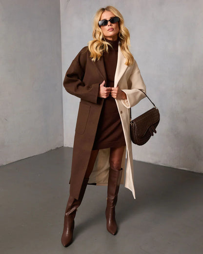 Amaranta Belted Colorblock Wool Coat