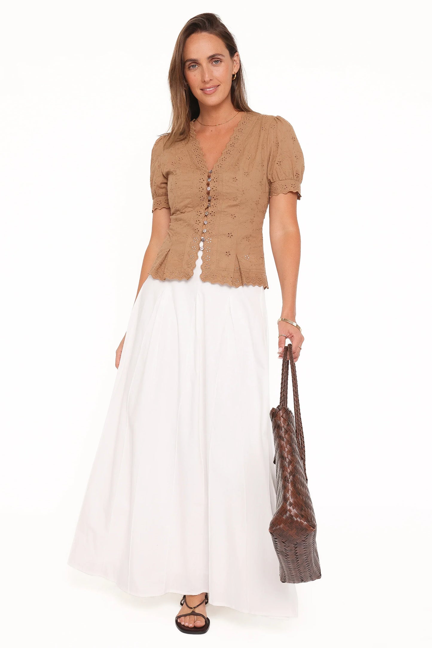 Lorraine Eyelet Top Brown