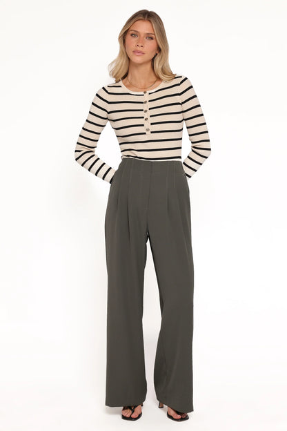 Hayden Pleated Wide Leg Pant Dark Olive