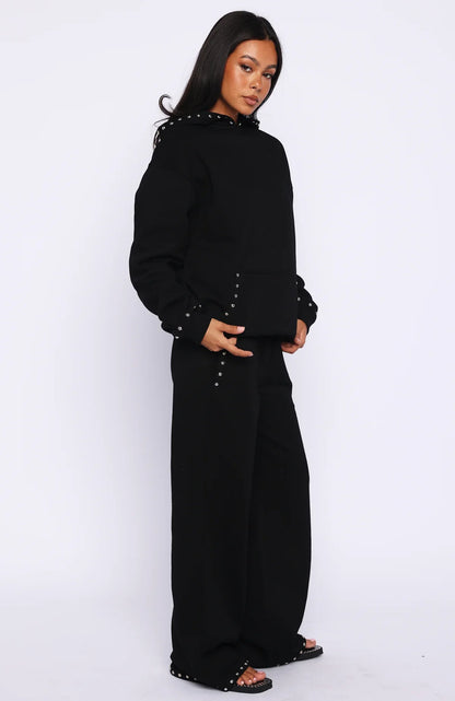 Glow Your Own Way Studded Wide Leg Sweatpants Black