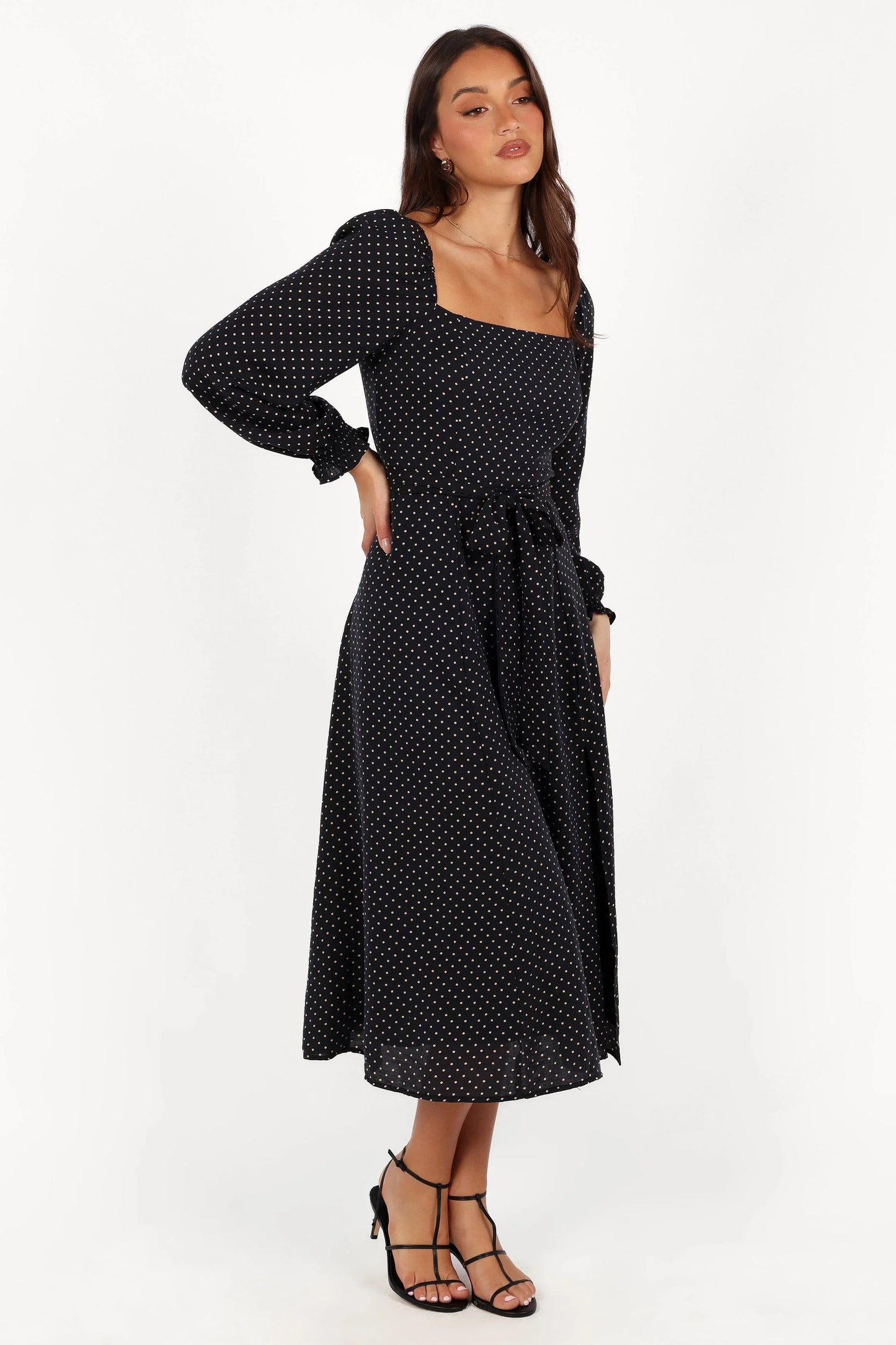 Ettie Long Sleeve Midi Dress Black Polka Dot