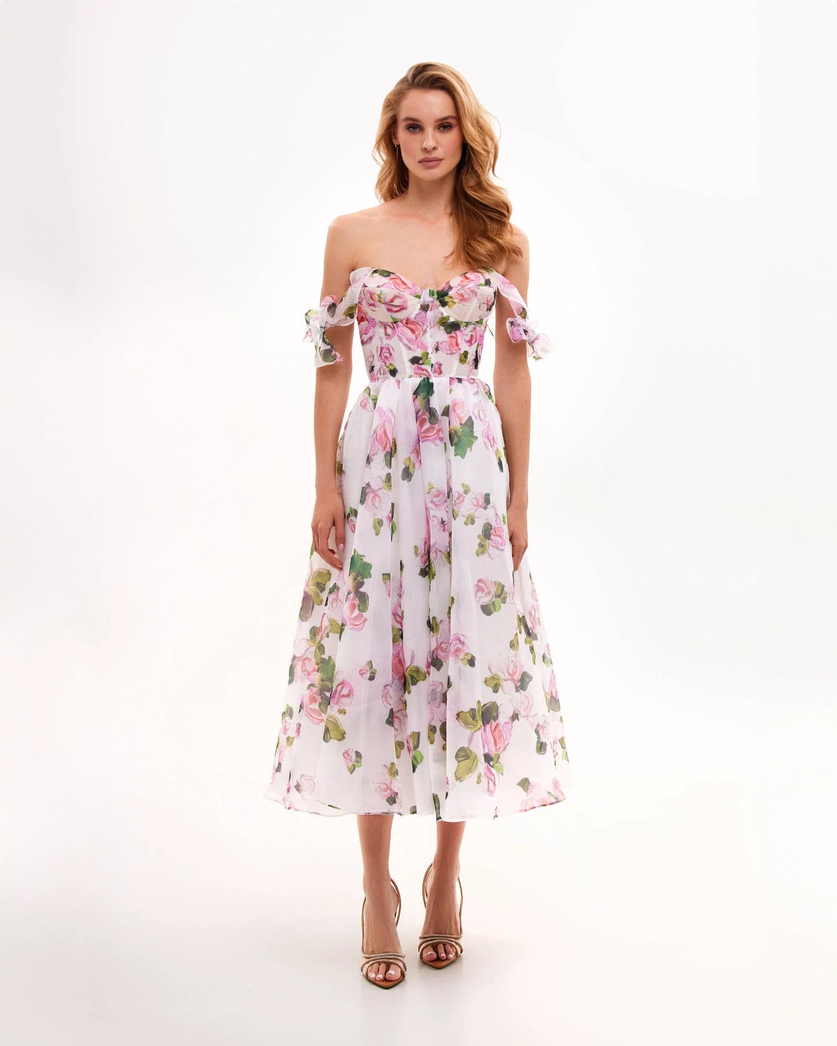 Tender floral midi tie strap dress