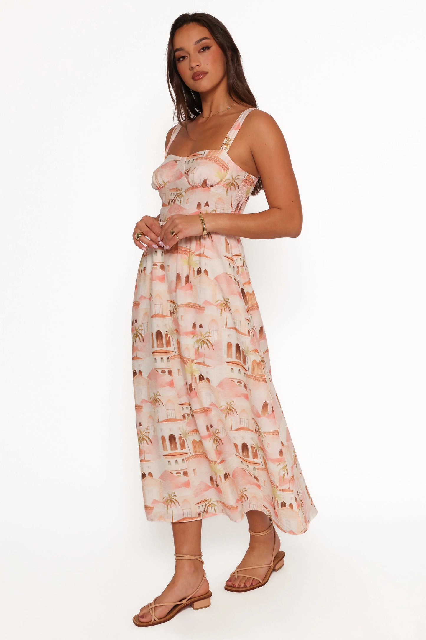 Laurette Midi Dress Tan Print