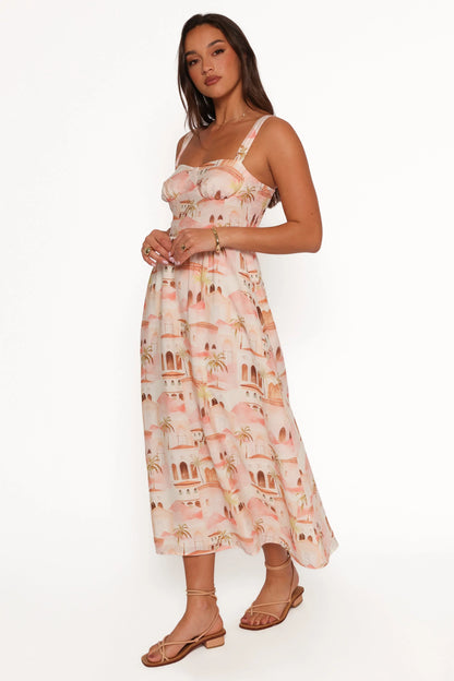 Laurette Midi Dress Tan Print