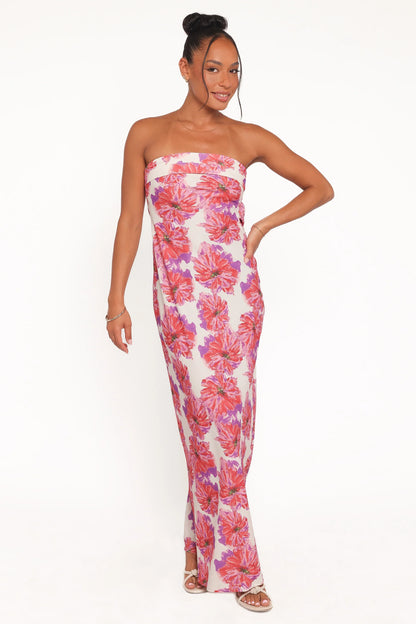 Remmie Strapless Maxi Dress Pink Floral