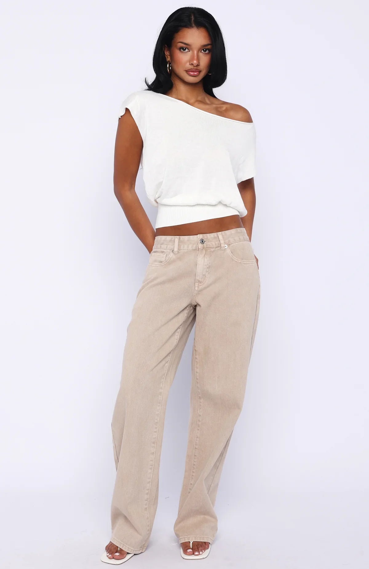 Cant Change My Mind Off Shoulder Cinched Top Off White