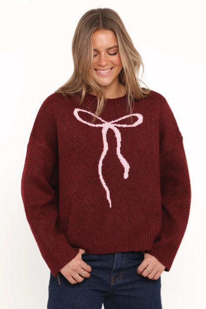 Kaori Bow Sweater Burgundy