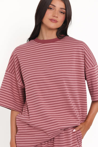 Wilda Oversized Tee Pink Red Stripe