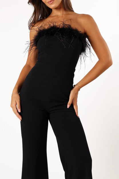 Louise Feather Trim Jumpsuit Black