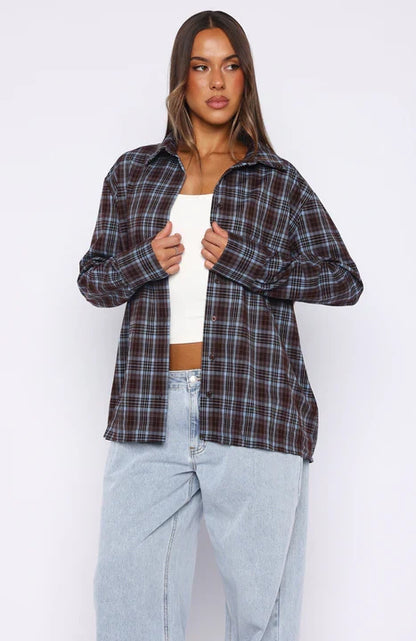 Might Be Time Button Up Shirt Blue Chocolate