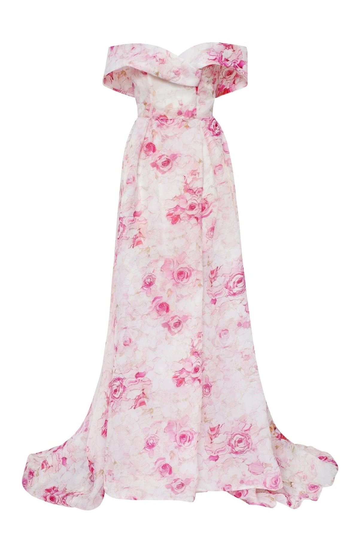 Pink Peony Chic off the shoulder floral maxi dress