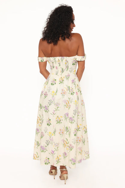 Larni Off Shoulder Midi Dress Lavender Multi
