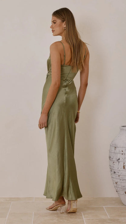 Yasmeen Tie Front Maxi Dress Olive