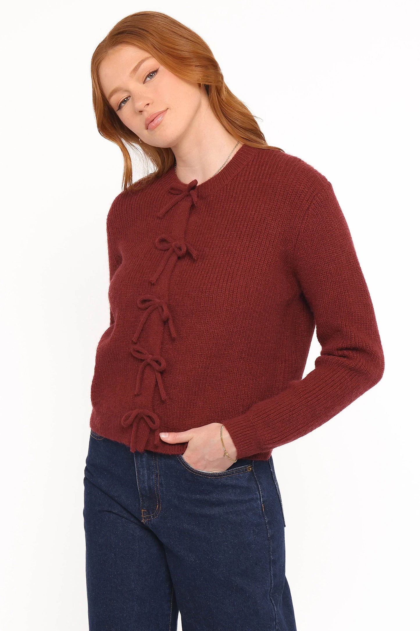 Wilde Bow Front Cardigan Burgundy