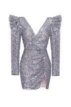 Silver metallic long sleeve sequined mini dress