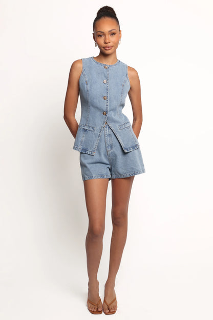 Almana Denim Short Set Medium Blue