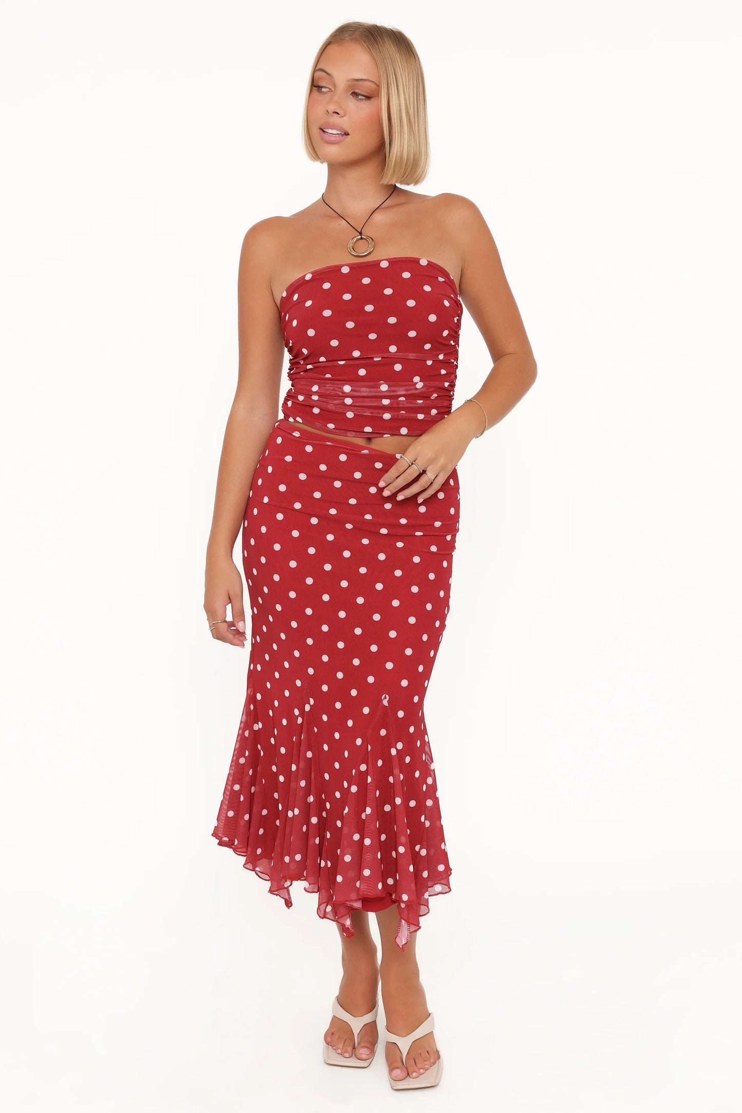 Tullia Strapless Top Red Polka Dot